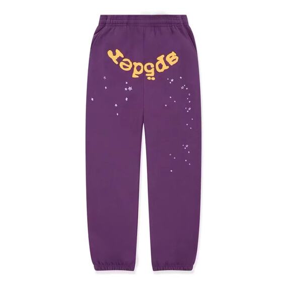 Sp5der Mens Large Star OG Web V2 Sweatpants Purple Streetwear Jogger Comfy - Picture 1 of 12